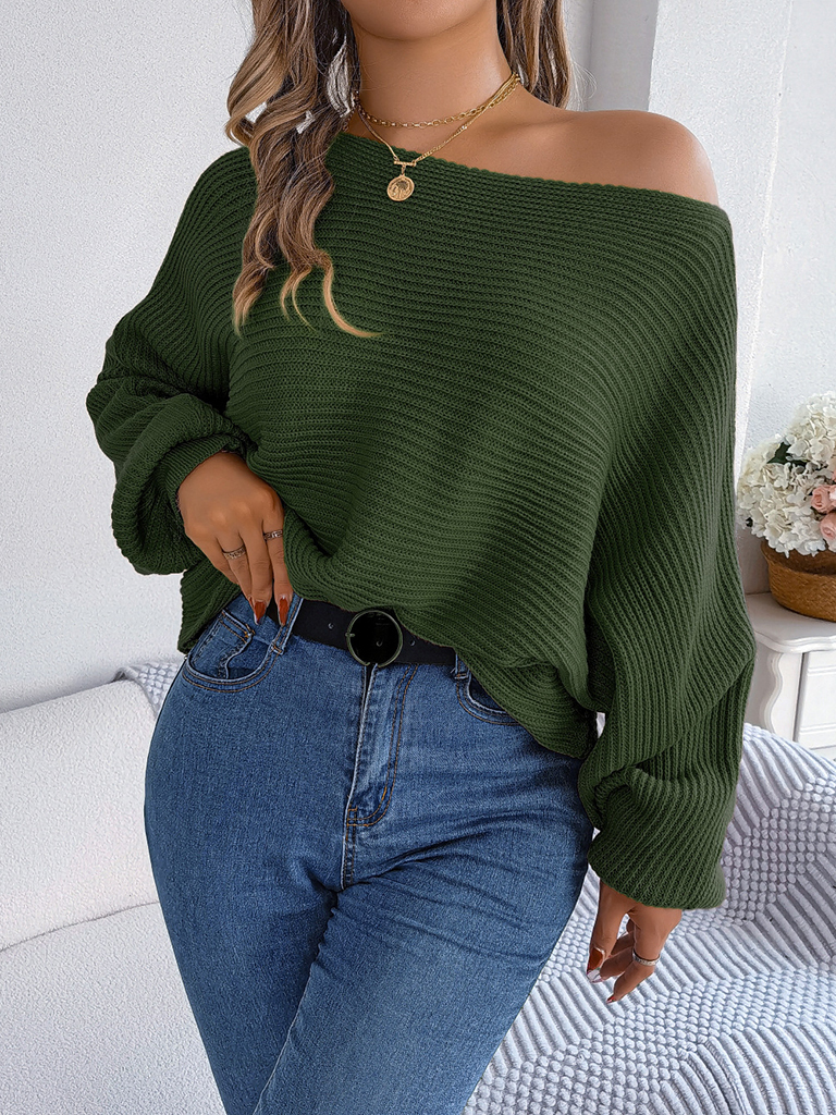 New casual loose solid color bat sleeve pullover sweater
