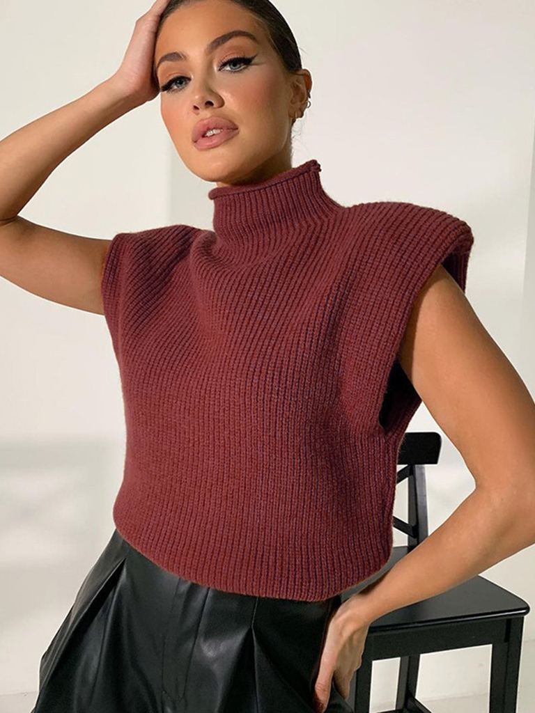 New solid color sexy turtleneck short-sleeved sweater top