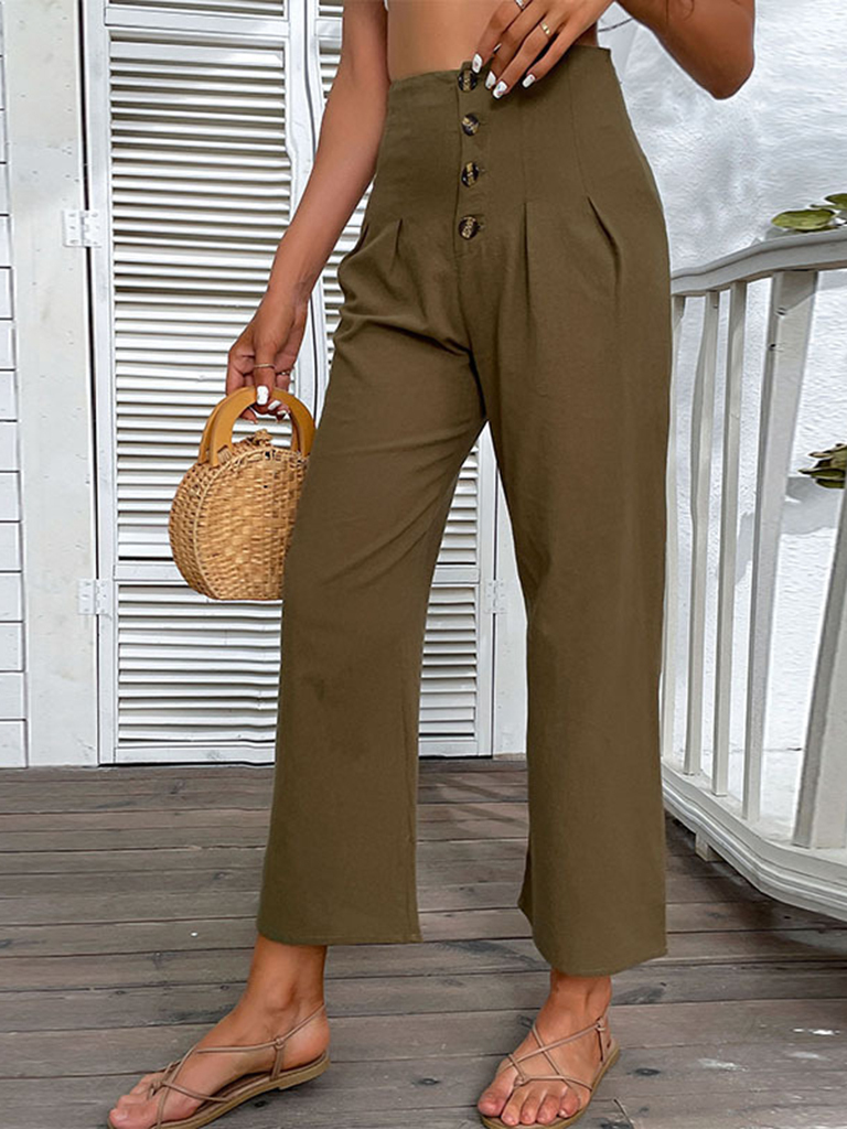 New women's nine-point pants high-waisted cotton and linen slim-fit micro-flared pants