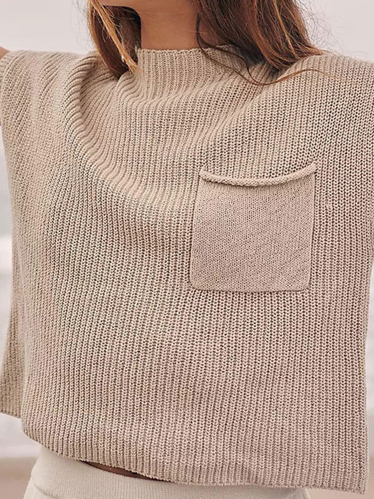 Fashion Women's Knitted Vest Sleeveless Pocket Casual Pullover Vest