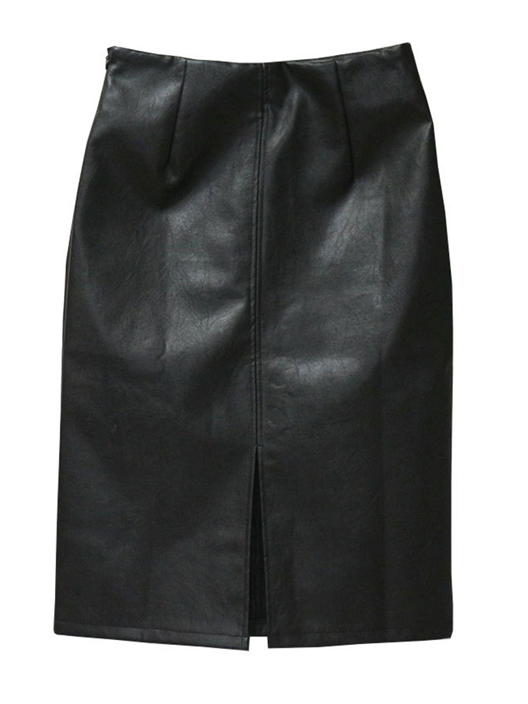Women's Slim Fit Hip Covering Spliced ​​Slit PU Leather Skirt
