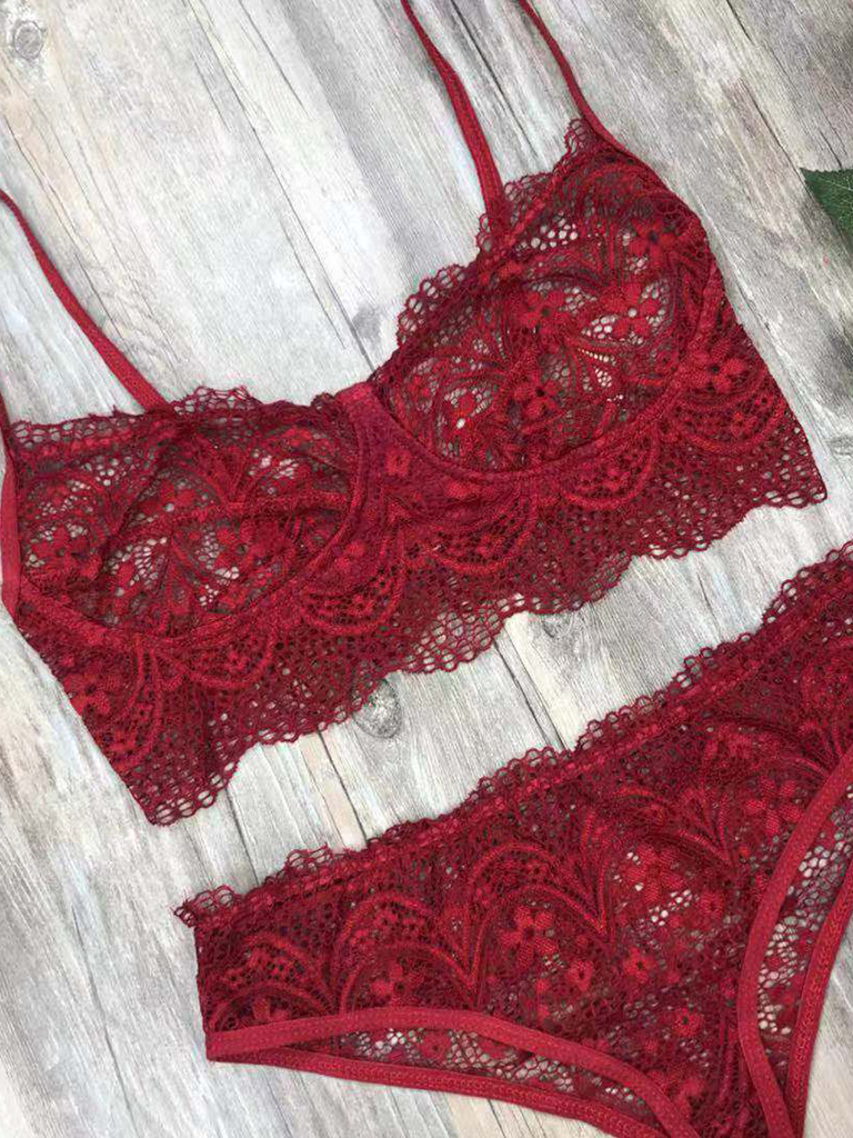 New lace sexy lingerie set solid color eyelash lace set