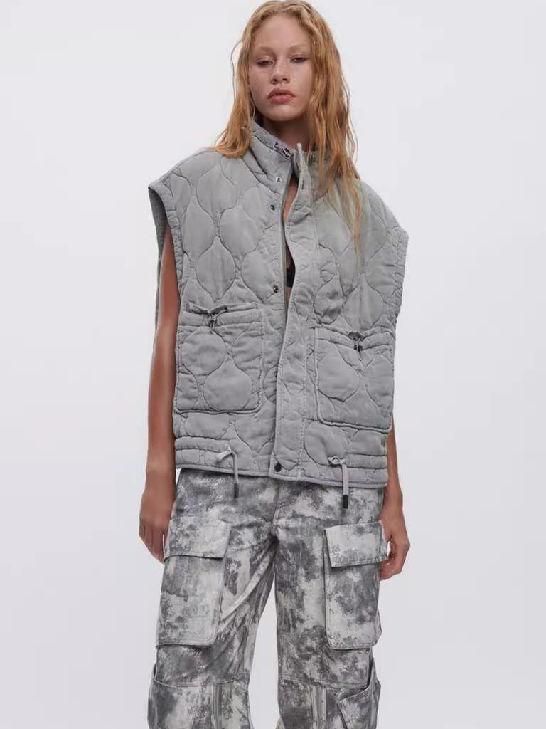 New women's stand collar sleeveless cotton vest vest