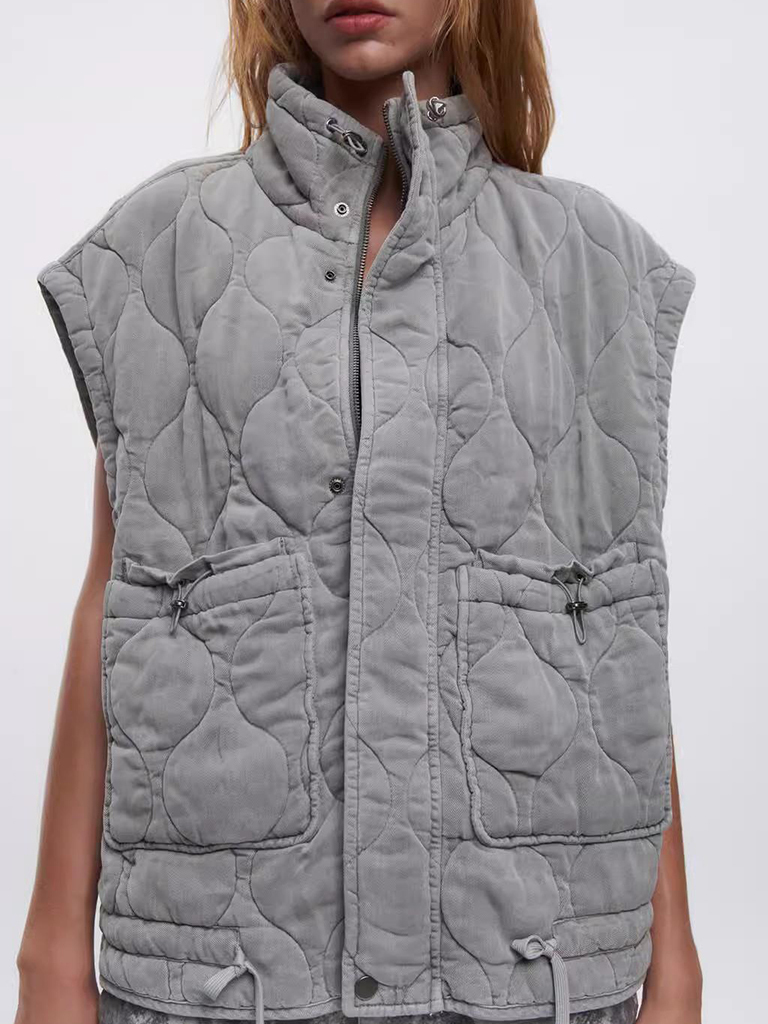 New women's stand collar sleeveless cotton vest vest