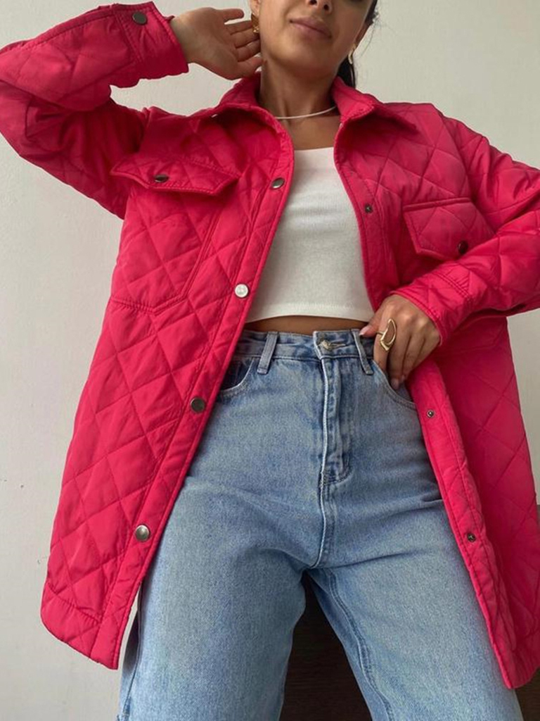 New style women's long buttoned lapel loose warm rhombus cotton jacket