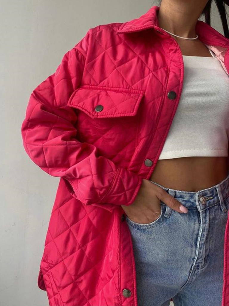 New style women's long buttoned lapel loose warm rhombus cotton jacket