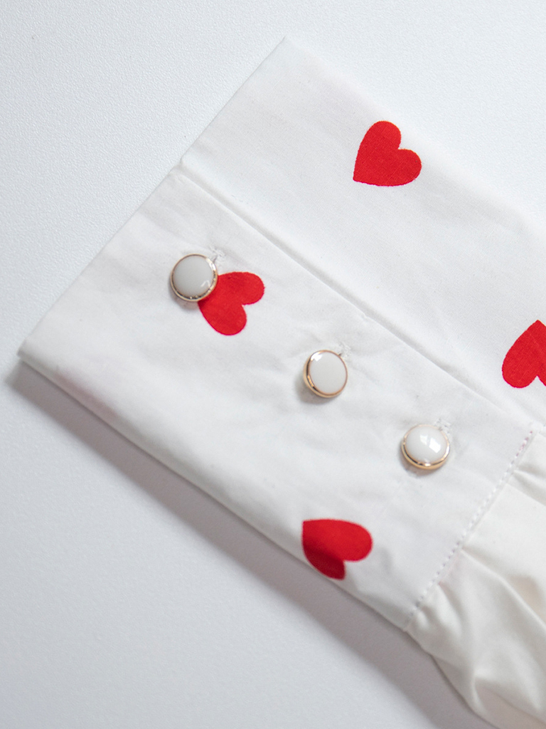 Women's New Red Love Print Doll Collar Lantern Sleeve Shirt