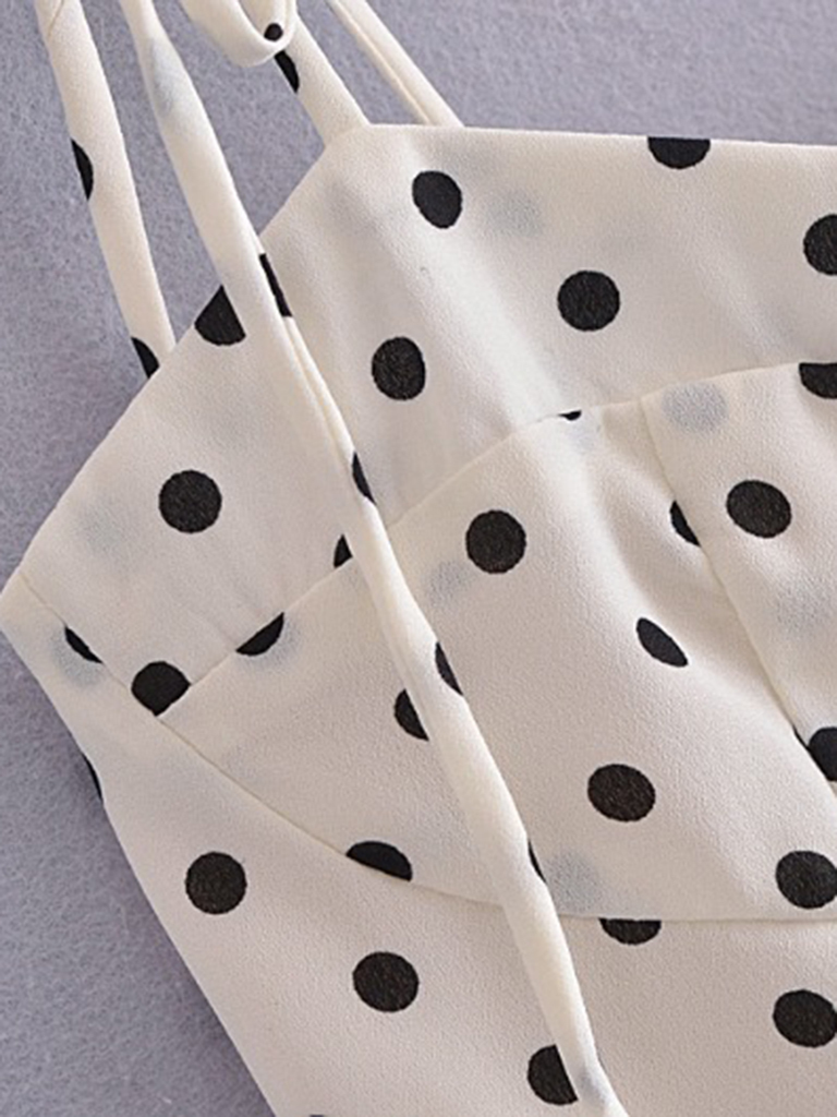 Women's sweet polka dot print slimming waist strappy corset dress