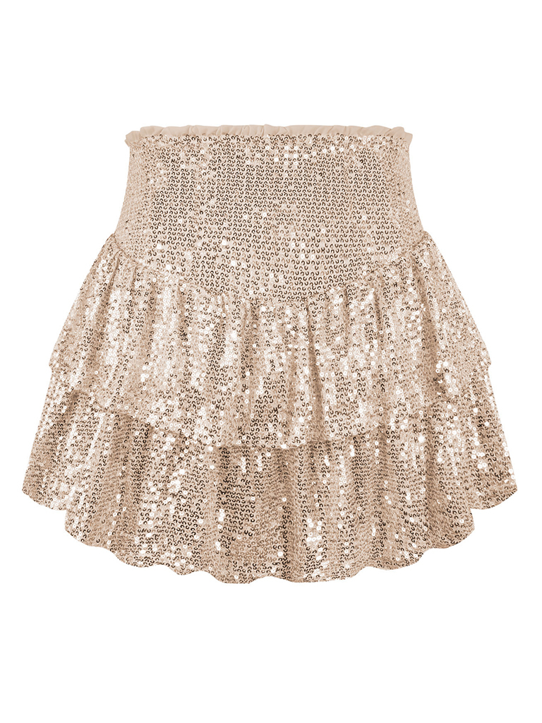 Women's Sequin Double Layer Pleated Skirt