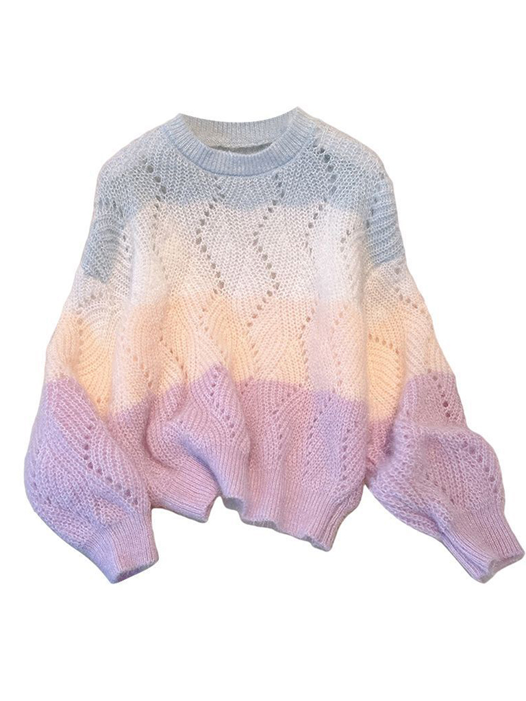 New niche sweet and lazy style hollow long-sleeved pullover sweater