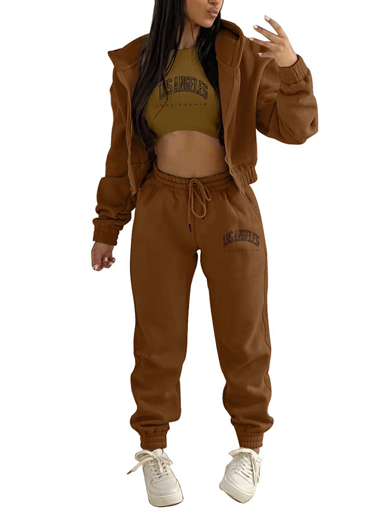 New letter printed hooded sports and leisure suit (three-piece set)