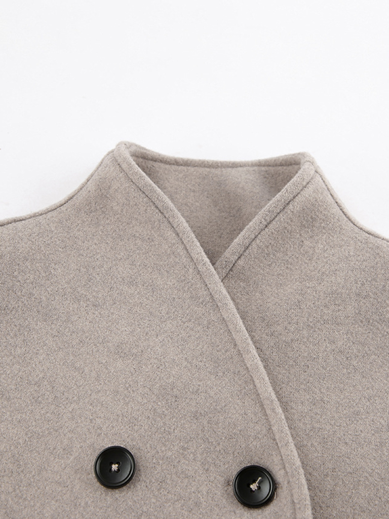 New Retro Brown Woolen Jacket Women's V-neck Commuting Warm Outerwear