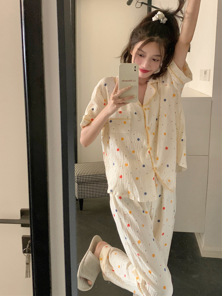 New style fresh short-sleeved trousers home wear pajamas two-piece set