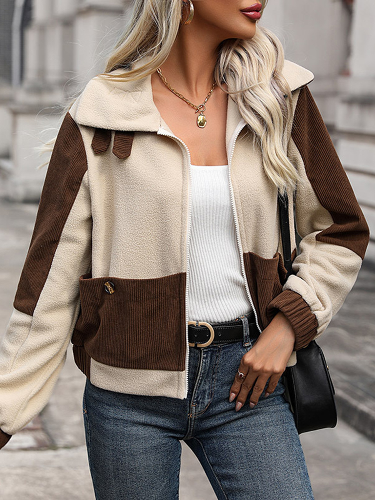 Polar fleece zipper contrast zipper jacket