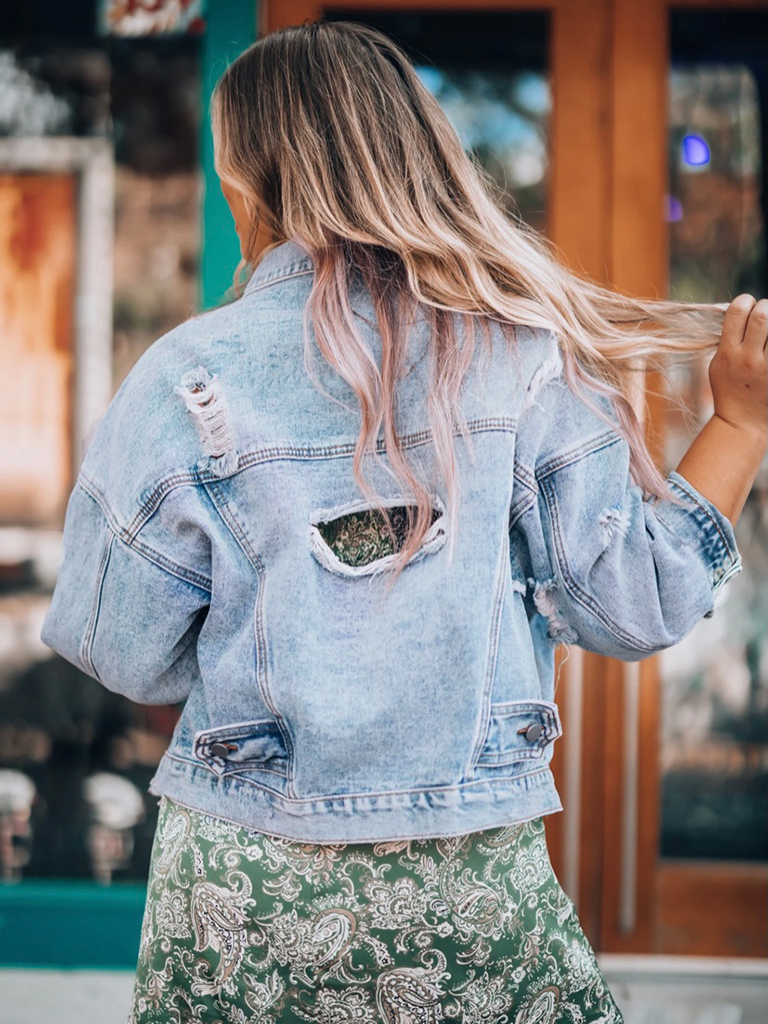 Women's new casual fashion loose handmade frayed denim jacket