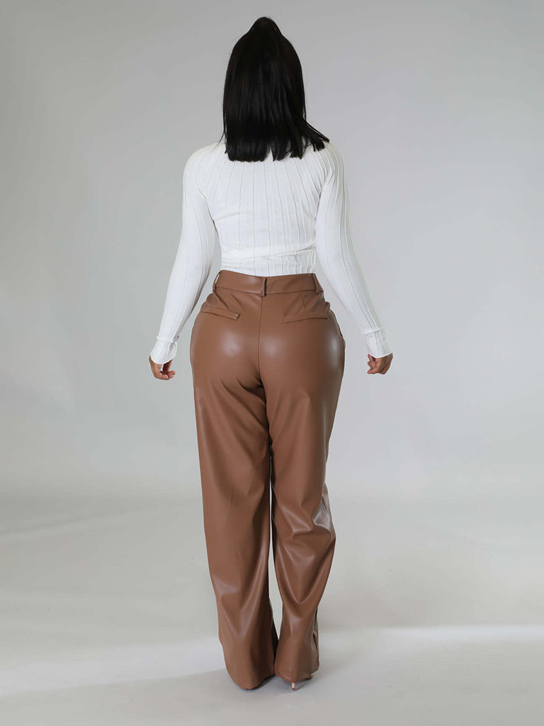 PU women's loose wide-leg pocket casual leather pants