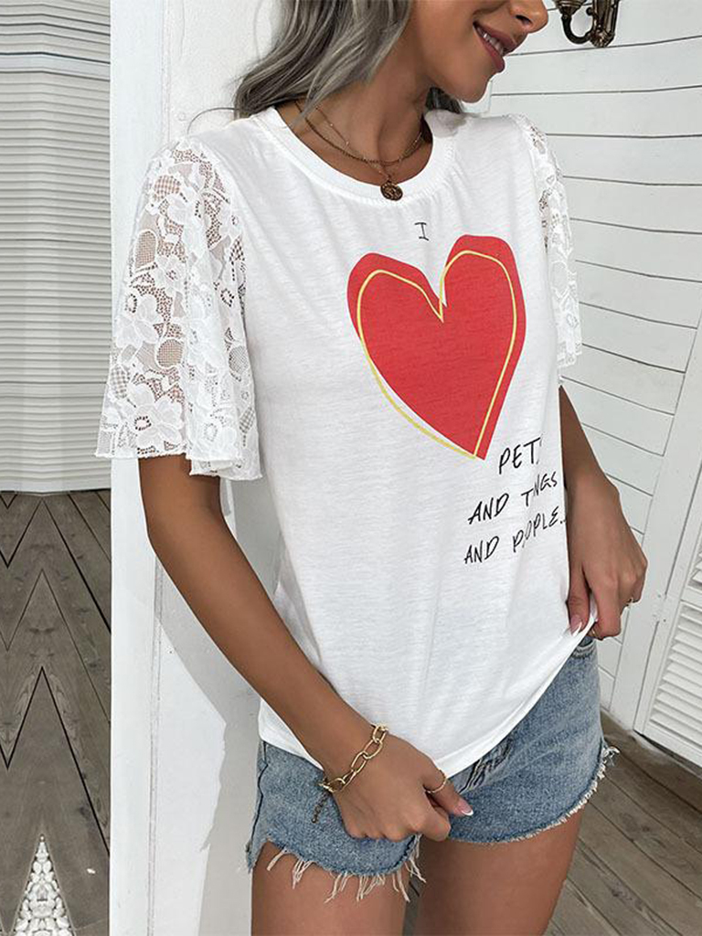 New Fashion Women's Valentine's Day Clothing Printed Short Sleeve T-Shirt
