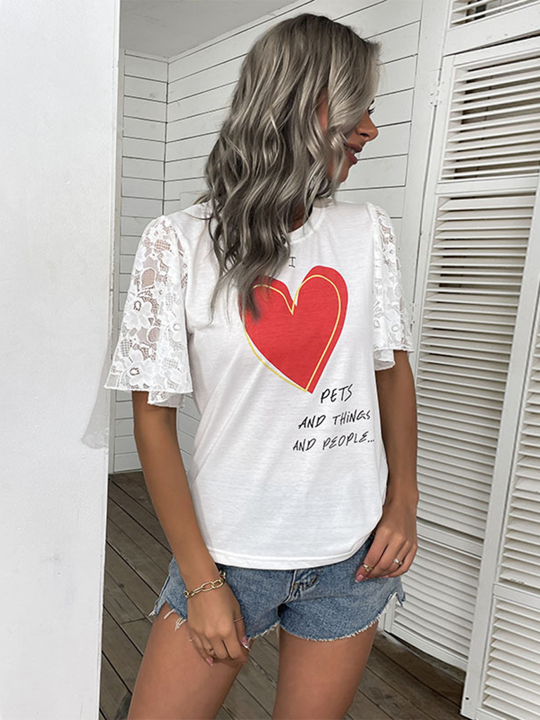 New Fashion Women's Valentine's Day Clothing Printed Short Sleeve T-Shirt