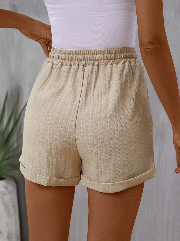 New style lace-up casual pants with elastic waist and loose wide-leg shorts