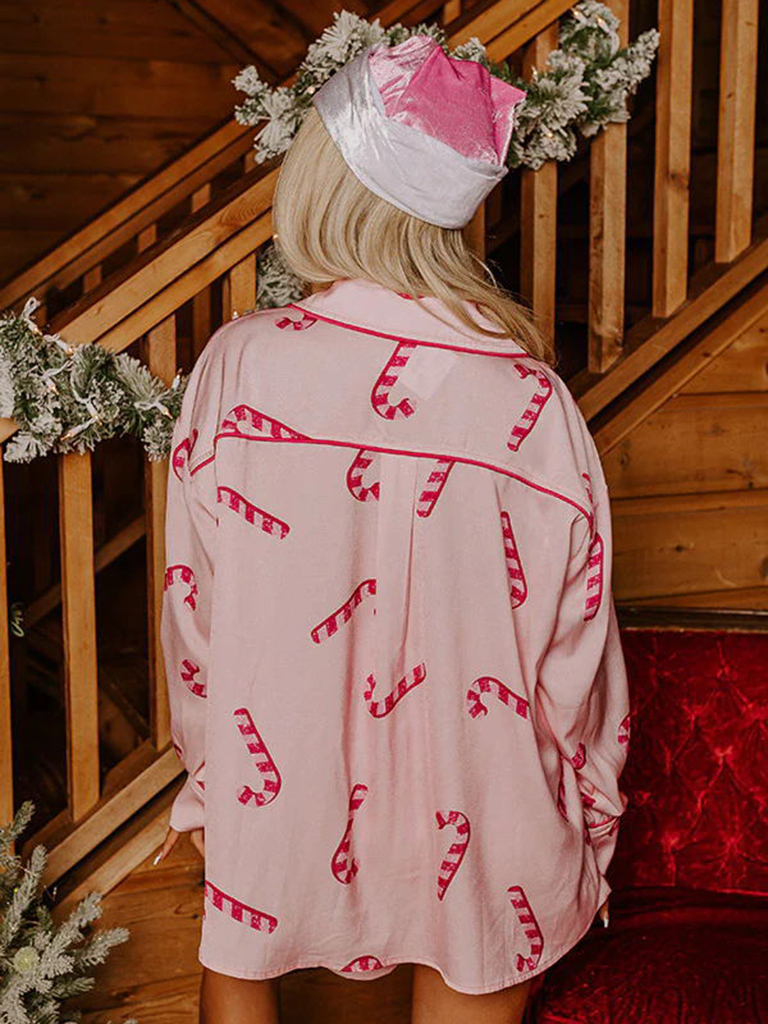 Women's New Satin Plaid Print Santa Claus Casual Shorts Long Sleeve Homewear Pajamas Set
