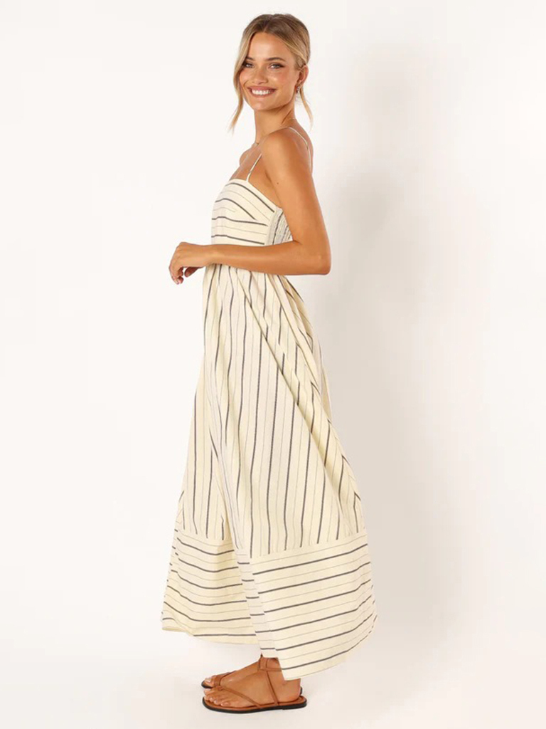 Women's new striped sleeveless strapless backless casual dress
