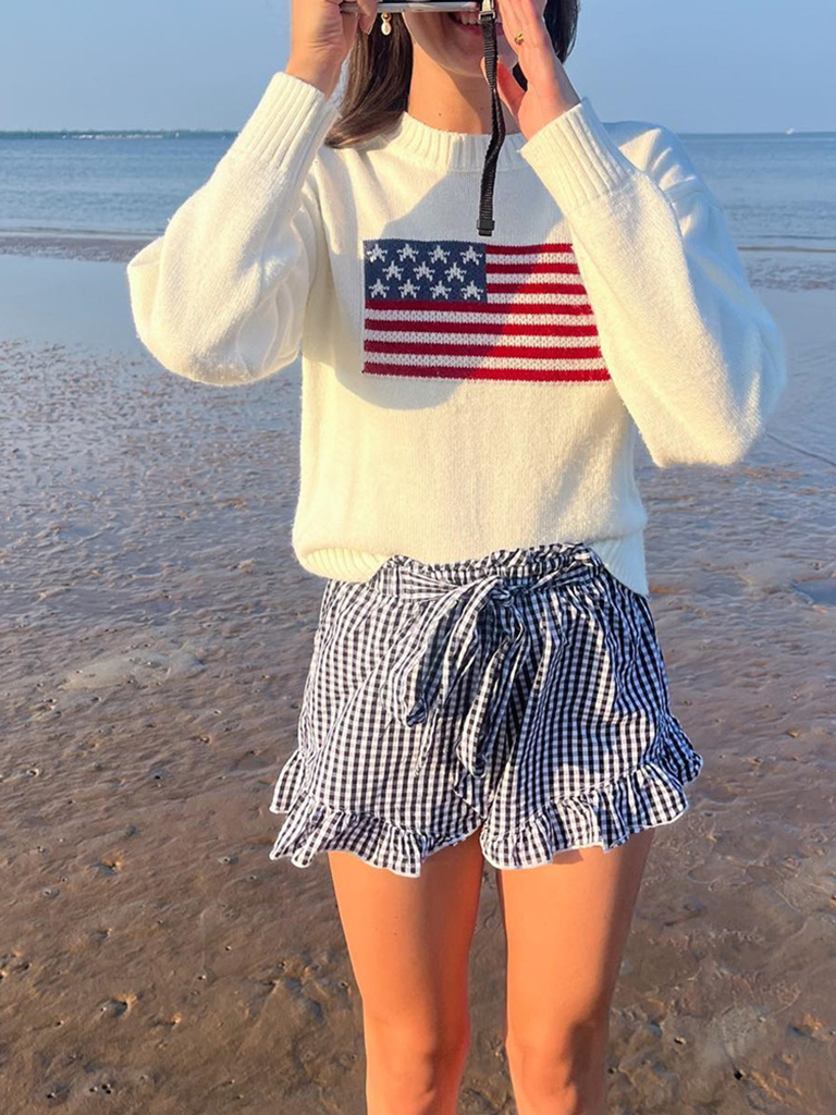 Women's Independence Day American Flag Graphic Pullover Sweater
