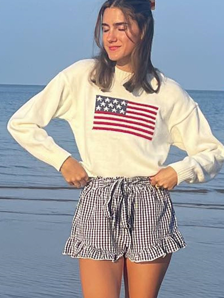 Women's Independence Day American Flag Graphic Pullover Sweater