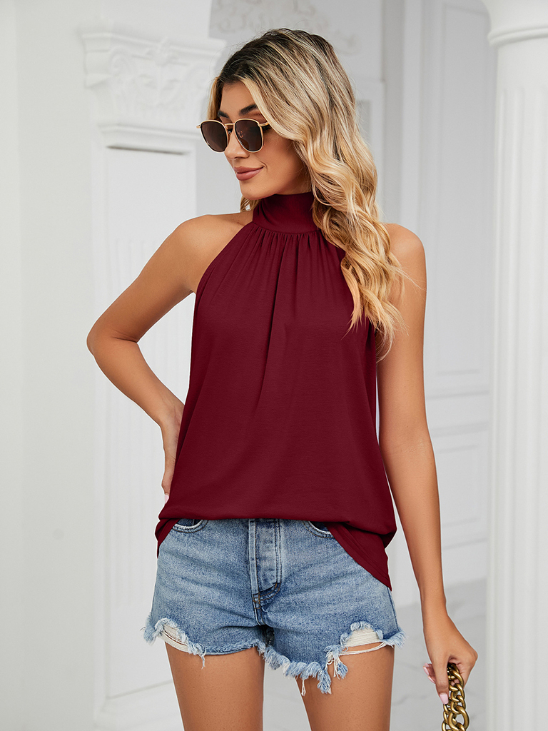 Halter neck strappy vest T-shirt casual top