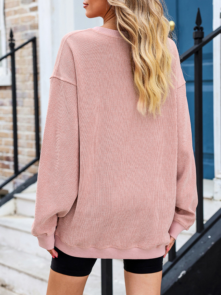 Women's long sleeve loose ribbed knitted sweatshirt