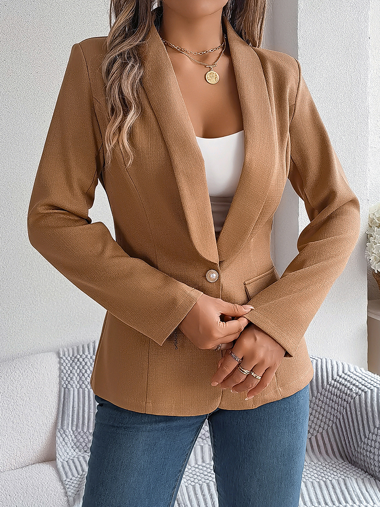 Feminine solid color long-sleeved one-button blazer