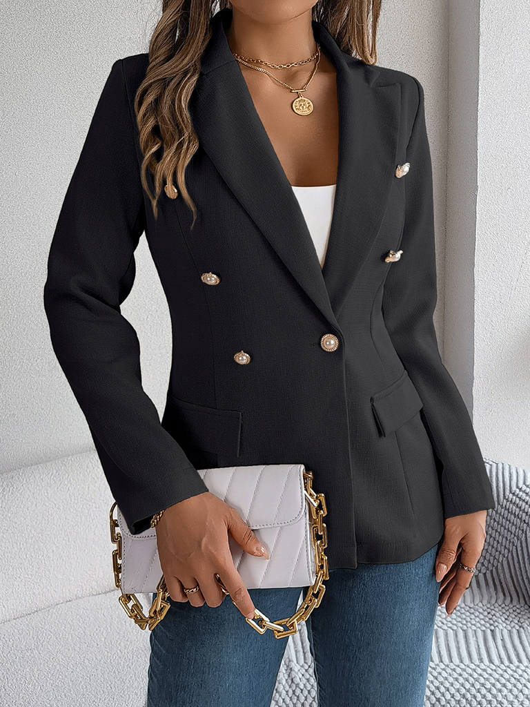 Feminine solid color long-sleeved double-breasted suit