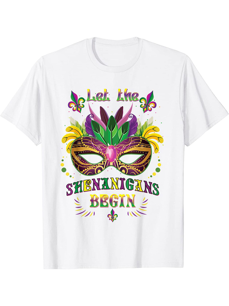 New Mardi Gras Carnival Mask Print Graphic Short Sleeve T-Shirt Top