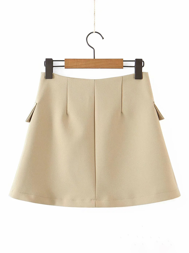 New fashionable casual diagonal button short blazer + high waist pocket skirt suit