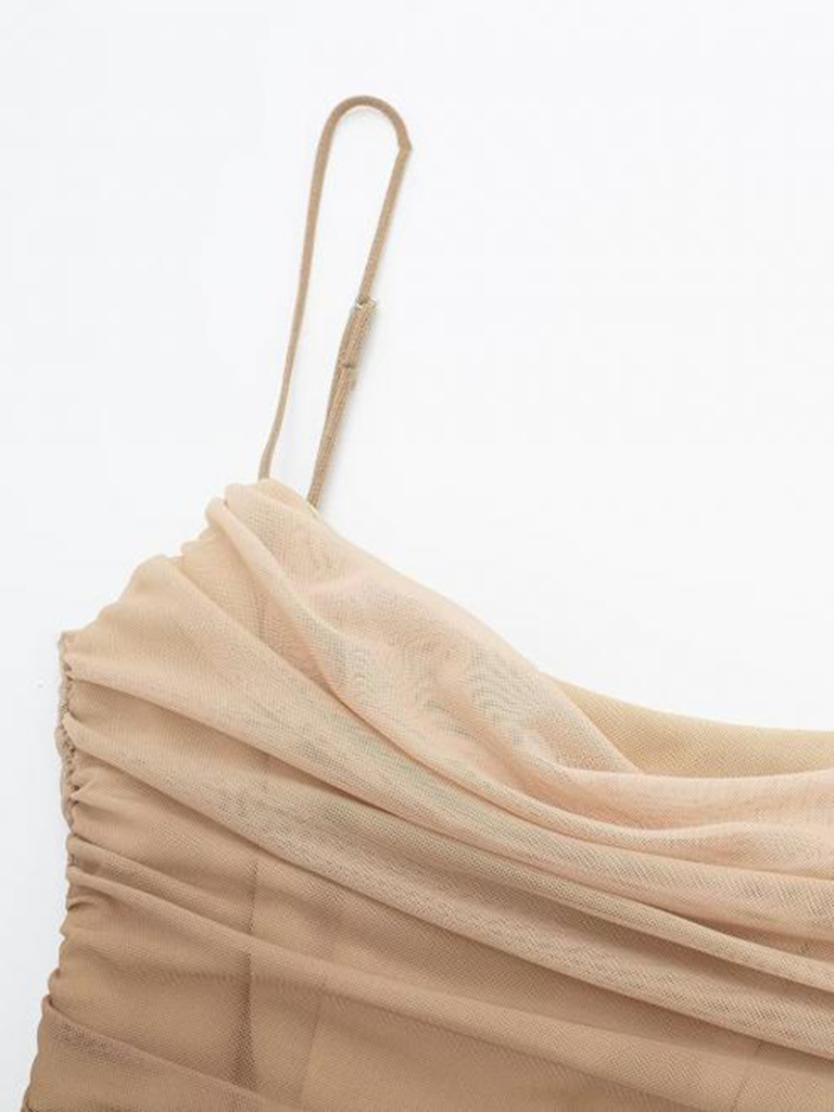 Women's new fashion suspender gradient double layer mesh dress