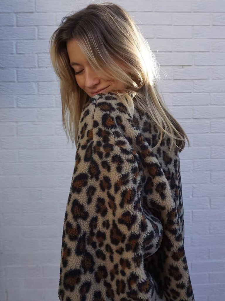 New printed fashionable loose lambswool leopard print jacket