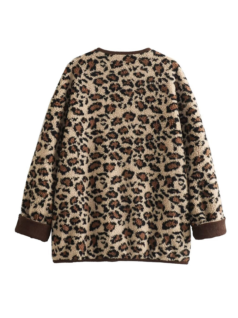 New printed fashionable loose lambswool leopard print jacket