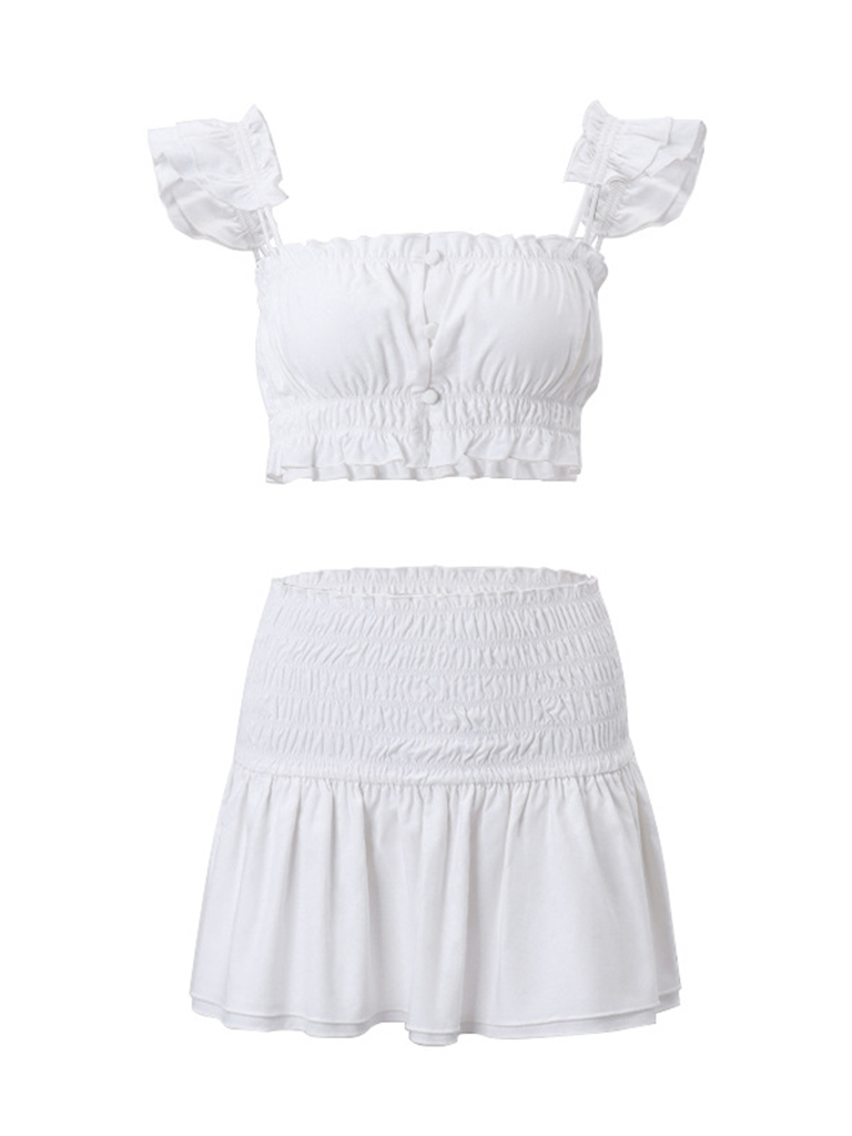 Women's Sexy Simple Short Vest A-Line Skirt Two-piece Set