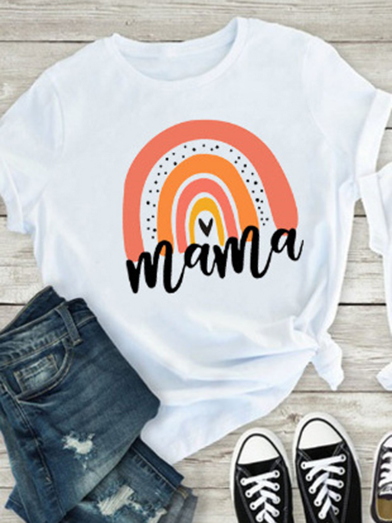 New Rainbow Mama and Mini Family printed short-sleeved T-shirt (mom style)