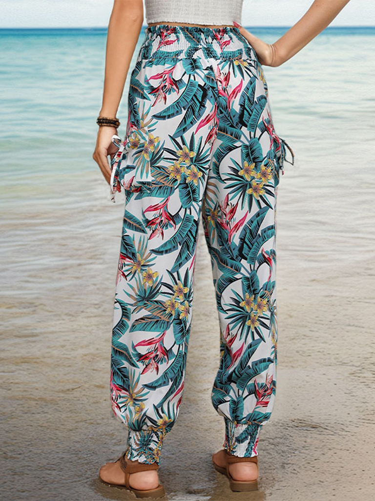 New style casual work pants pocket tropical print leggings trousers