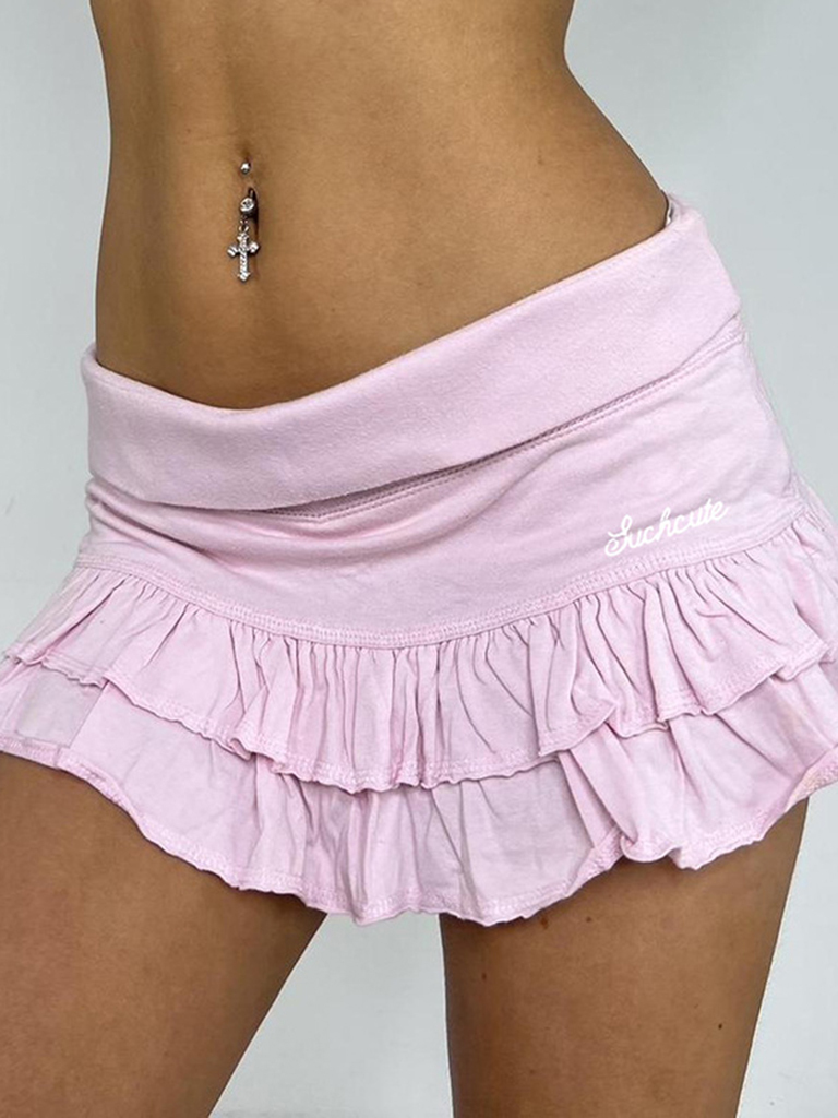 Sexy cuffed low-waist small letter embroidered ruffle skirt sweet hottie sports cake culottes