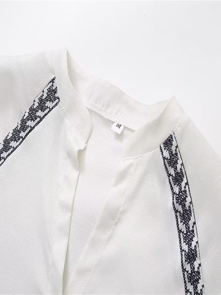 New women's fashionable versatile cross-stitch personalized contrasting shirt
