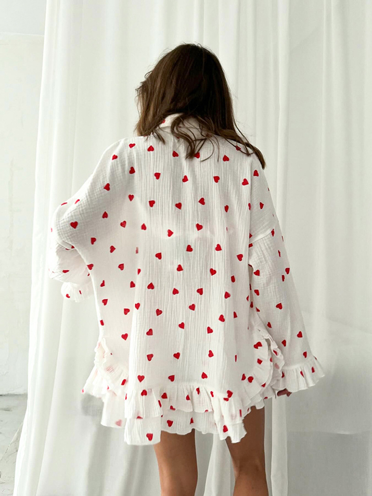 Sexy tube top and love printed home wear pajamas three-piece set