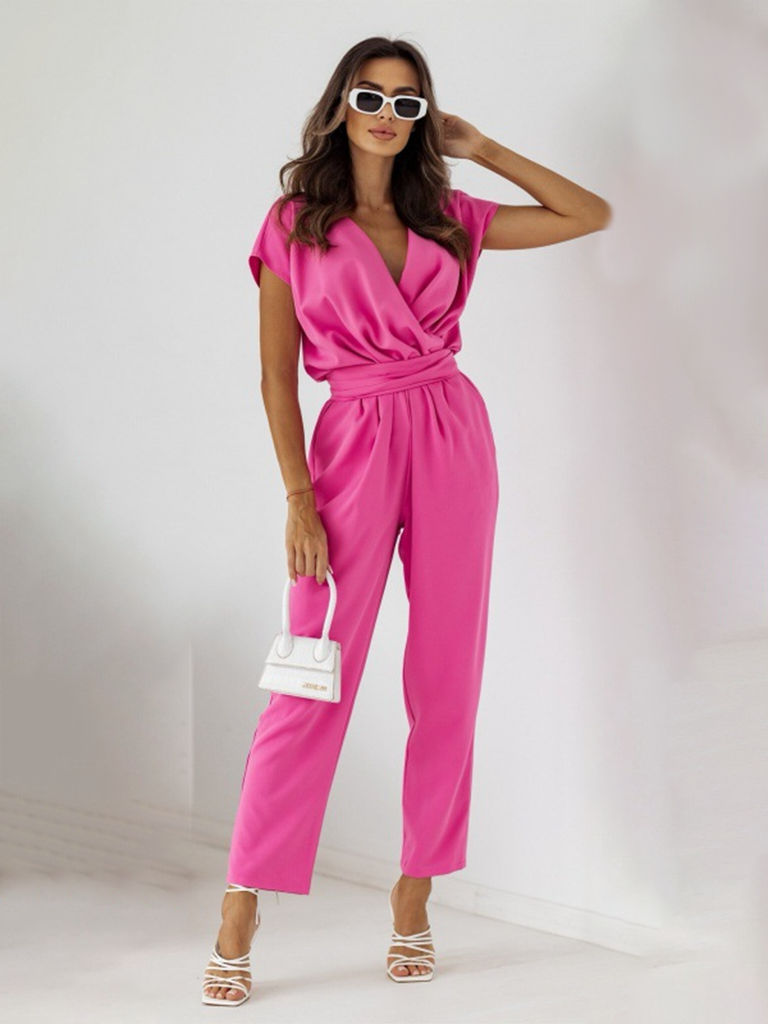 New fashionable solid color slimming short-sleeved jumpsuit