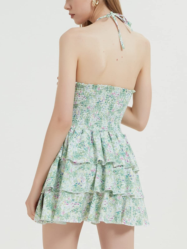 New printed floral sexy halterneck waist-length short one-piece tutu skirt