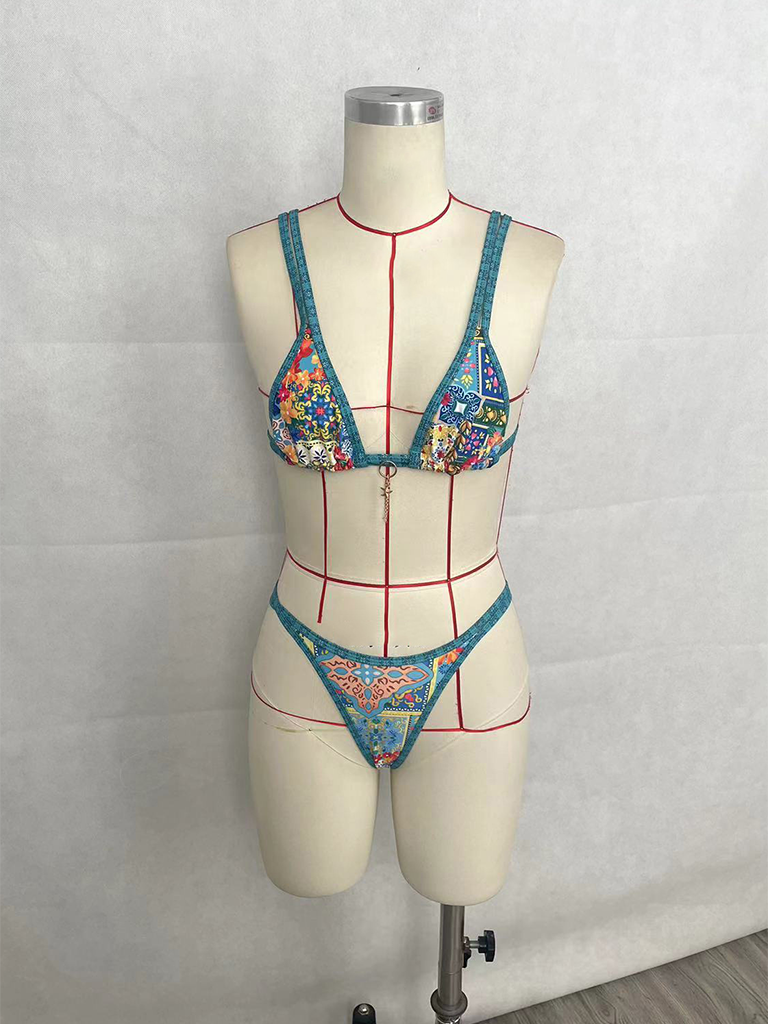 Fashionable and Sexy Vacation Women's Printed Double Strap Bikini Set