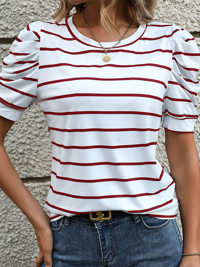 New Fashionable Puff Sleeve Striped T-Shirt