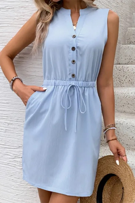 New Sleeveless Stand Collar Waist Dress