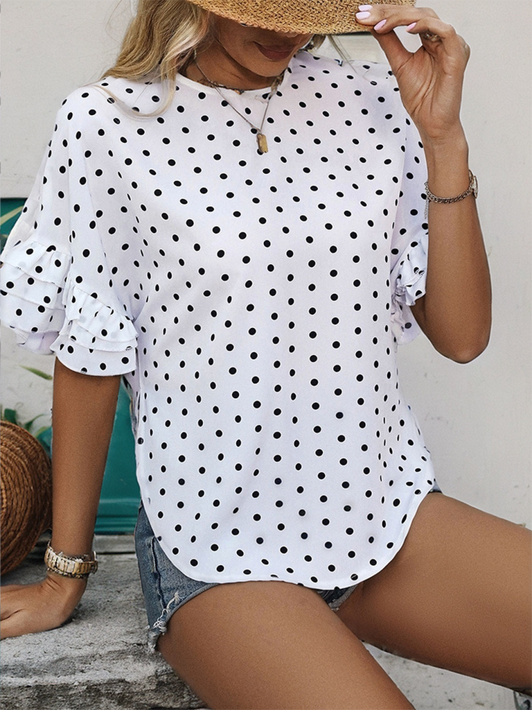 Women's new summer polka dot bat sleeve ruffle shirt top