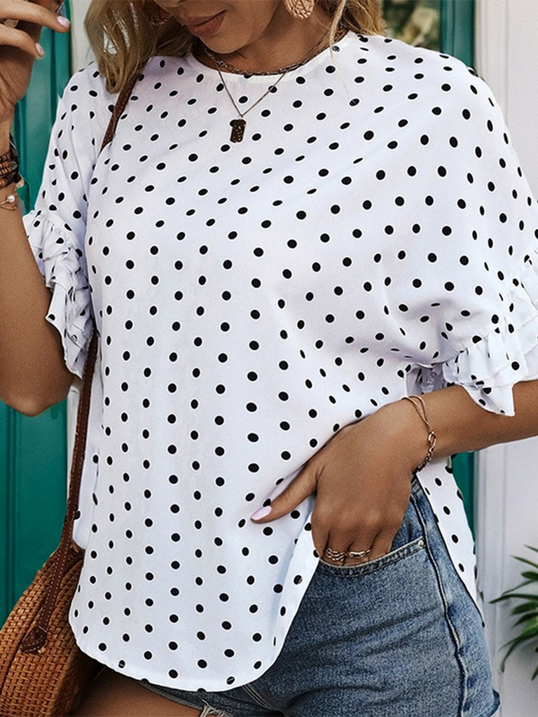 Women's new summer polka dot bat sleeve ruffle shirt top