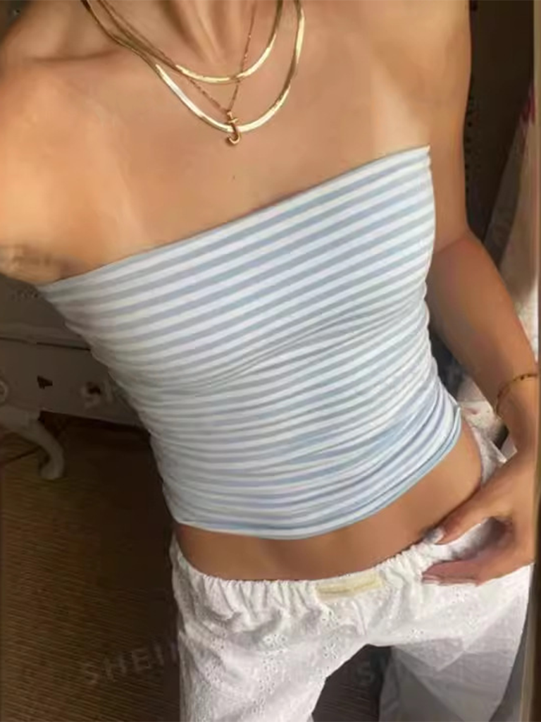 New women's fashionable striped off-shoulder tube top top
